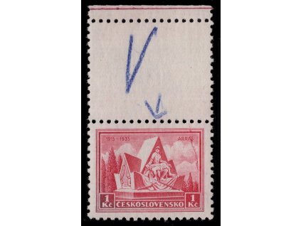 ČSR I 1935, Pof. 289 KH, xx 1 Kč Arras, rozmazaný tisk - na kuponu označený tiskařem, dvl