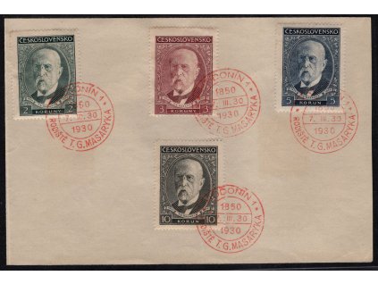 ČSR I 1930, Pof. 261-4, △ 80. narozeniny T. G. Masaryka, O Hodonín 1 7. III. 30 Rodiště T. G. Masaryka