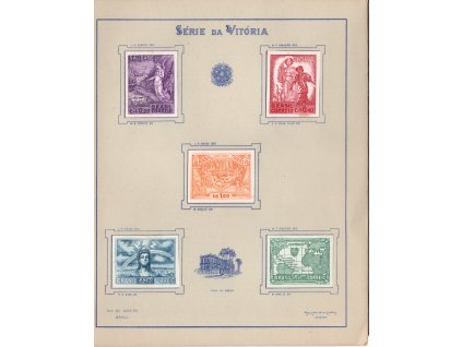 Brazílie 1945, Mi. 672-5 nezoubkované pro UPU, (x) Vítězství, skvrnky - sleva!