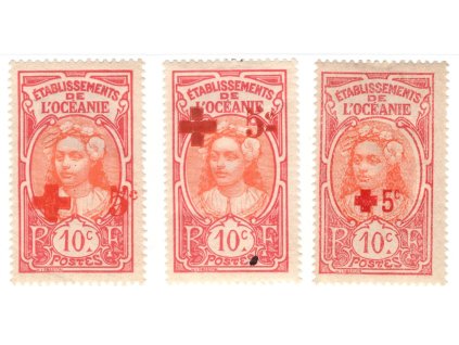 Francouzská Oceánie 1915-16, Mi. 45-7, x Červený kříž, sleva!