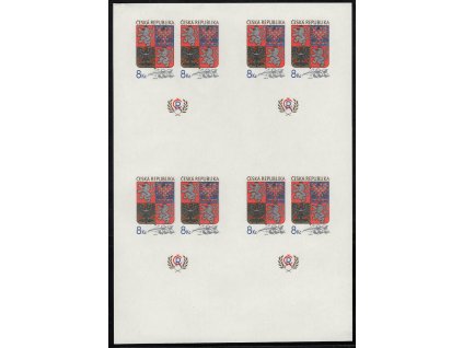 ČR 1993, Pof. A10, xx aršík Velký státní znak, nezoubkovaný, celý tiskový list se soutiskem čtyř aršíků