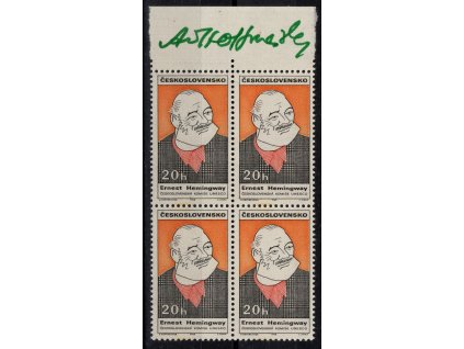 ČSR II 1968, Pof. 1722, xx 20 h Hemingway, čtyřblok s podpisem autora Adolf Hoffmeister