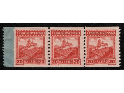 ČSR I 1926, Pof. 216, xx 20 h Hrady, 3-páska - zaváděcí kus s další perforací, dvl
