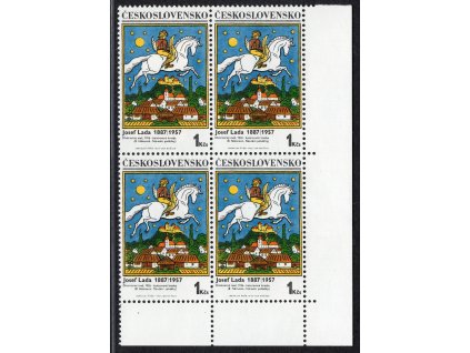 ČSR II 1970, Pof. 1824 II. Typ, xx 1 Kčs Divotvorný meč (Josef Lada) - tmavá, rohový čtyřblok