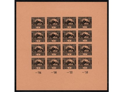 ČR 2019, Pof. ZT RT 2, (x) 1 h Hradčany 1918, zkusmý tisk reprezentačního tisku v odlišné - černé - barvě na růžovém papíru, náklad jen 3 kusy! vytištěné knihtiskem v PTC z původní TD