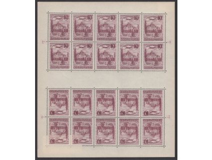 ČSR II Letecké 1951, Pof. TL L34, xx 10 Kč Lázně, 20blok, na okraji na lepu skvrnka tiskové barvy - neobvyklé!