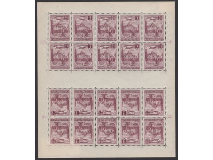 ČSR II Letecké 1951, Pof. TL L34, xx 10 Kč Lázně, 20blok, lom v rohu