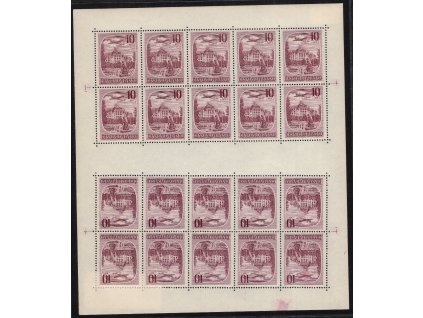 ČSR II Letecké 1951, Pof. TL L34, xx 10 Kč Lázně, 20blok, na okraji slabý otisk prstu tiskaře tiskovou barvou - neobvyklé!