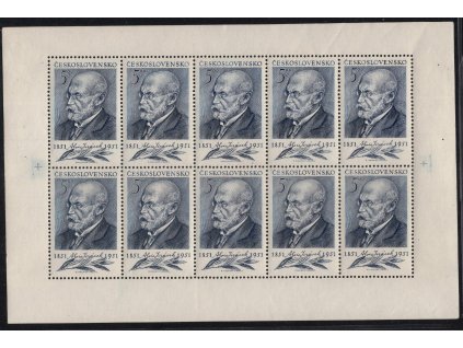 ČSR II 1951, Pof. PL 611, x Jirásek, 10blok, normální perforační rámec, zepředu krásný, vzadu bez nálepky ale na lepu stopy po přichycení a skvrnky, nabízíme jako bez lepu