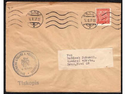 BuM 1939, ⌧︎ den výhlášení protektorátu! Tedy "FDC", O 16.3.1939