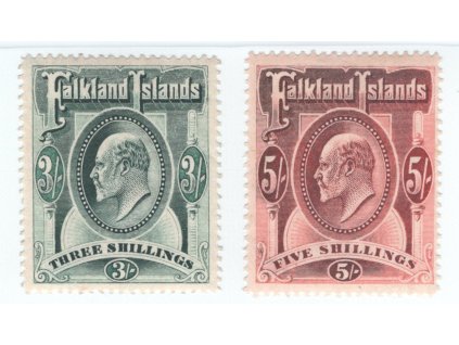 Falklandy 1904, Mi. 23-4, x 3 a 5 s, koncovky, sleva!
