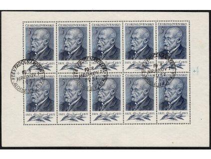 ČSR II 1951, Pof. PL 611, O Jirásek, 10blok, normální perforační rámec, příležitostné razítko FDC