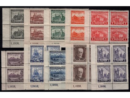 ČSR I 1928, Pof. 233-42 čtyřbloky s DČ, xx 10. výročí vzniku ČSR (Jubilejní)