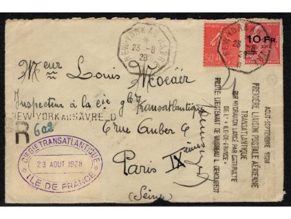 Francie 1928, Mi. 230, △ 10 F/90 c letecká na přední straně dopisu dopraveného katapultem