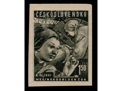 ČSR II 1951, Pof. 578N, xx 1,50 Kčs MDŽ (nezoubkovaná), bez jakékoli značky - v této podobě řídký výskyt