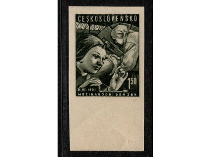 ČSR II 1951, Pof. 578N, xx 1,50 Kčs MDŽ (nezoubkovaná), s dolním okrajem, zezadu nepatrné stopy obtisku, zk. Beneš