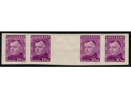 Slovenský štát 1945, Pof. 125N, xx Tiso, nezoubkované meziarší ze čtyř známek, dv, lep bez nálepky, ale s dvl, zkoušeno Möbs, mimořádně vzácná položka