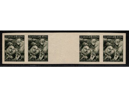 ČSR II 1951, Pof. 578N, xx 1,50 Kčs MDŽ (nezoubkovaná), ve 4-známkovém meziarší, dv a dvl, mimořádně vzácný výskyt - je známo méně než deset meziarší!