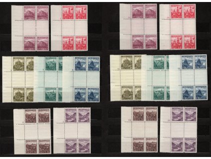 ČSR I 1936, Pof. 304-10, xx Města, trhaná meziarší ve dvoupáskách s levým okrajem a DČ 1-1A (do sbírek jsou zařazována jako "čtyřbloky"), ojedinělé kz