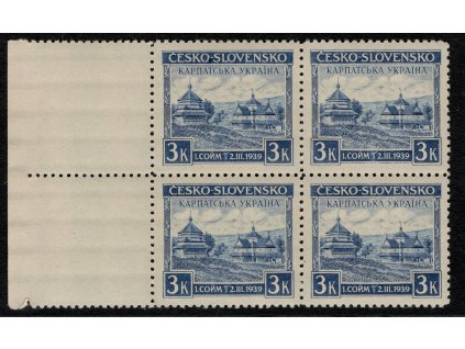 ČSR I 1939, Pof. 351, xx Sněm KU, čtyřblok s levým okrajem