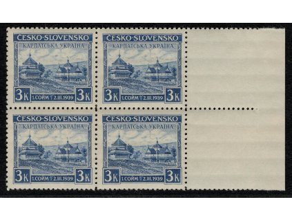 ČSR I 1939, Pof. 351, xx Sněm KU, čtyřblok s pravým okrajem