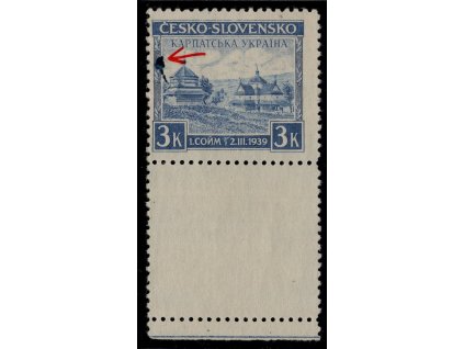 ČSR I 1939, Pof. 351, xx Sněm KU, s dolním kuponem a větší skrvnou tiskové barvy, neobvyklé!