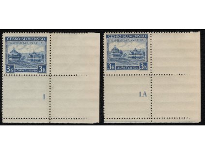 ČSR I 1939, Pof. 351, xx Sněm KU, PD rohové kusy s DČ 1-1A