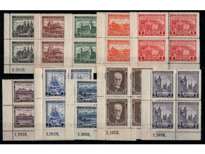 ČSR I 1928, Pof. 233-42 čtyřbloky s DČ, xx 10. výročí vzniku ČSR (Jubilejní)