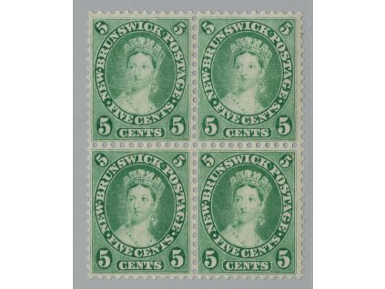 Kanada - Nový Brunšvik 1860, Mi. 6, x 5 c ve čtyřbloku, reparovaný lep