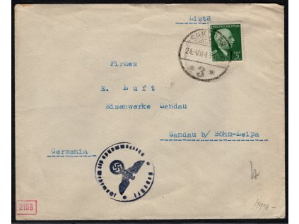 Albánie 1943, Mi. 301, ⌧︎ tiskopis s německou cenzurou D9/C, KC WP 1500 bodů