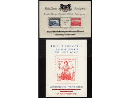ČSR I 1939, xx Exilový aršík - PRAGA 1938 - Toronto - New York 1939, s destičkami