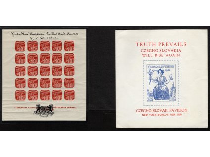 ČSR I 1939, xx Exilový aršík - Novinový 1937 - New York 1939, lehce namáčknutý po uložení v původním obalu, s destičkami
