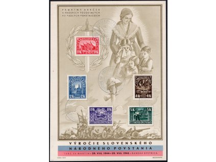ČSR II 1945, Pof. A408/12, O Partyzánský aršík s levým okrajem, AP1, se 4 pravými razítky B. Bystrica, dv, z tohoto AP s okrajem a v této podobě možná unikát!