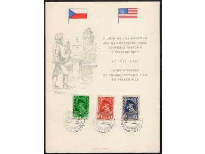 ČSR II 1945, pamětní list generál Patton ve Strakonicích, známky TGM