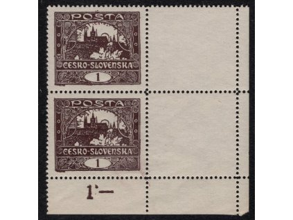 ČSR I 1918, Pof. 1C, xx 1 h Hradčany, PD 2-páska z TD 2, s "kupony"