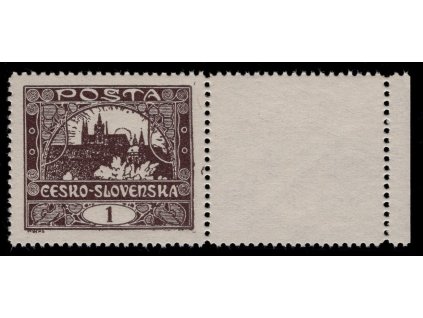 ČSR I 1918, Pof. 1C, xx 1 h Hradčany, ZP 60/2, s DV (čárkou) na pravém okraji, s "kuponem"