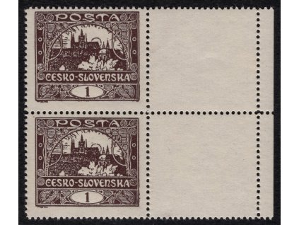 ČSR I 1918, Pof. 1C, xx 1 h Hradčany, 2-páska ze ZP 30+40/2, s "kupony"