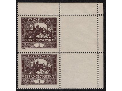 ČSR I 1918, Pof. 1C, xx 1 h Hradčany, PH 2-páska z TD 2, s "kupony"