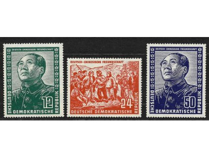 Německo - NDR 1951, Mi. 286-8, xx Německo - čínské přátelství, matný lep bez nálepky, zřejmě opravený
