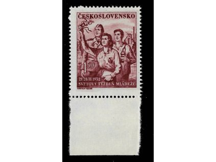 ČSR II 1952, Pof. 637, xx zkusmý tisk ve fialové barvě, s dolním okrajem