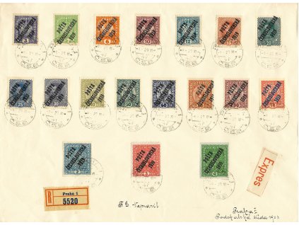 ČSR I 1919, Pof. 33-49, R+Ex-⌧︎ se sérií 3 h - 4 K PČ 1919