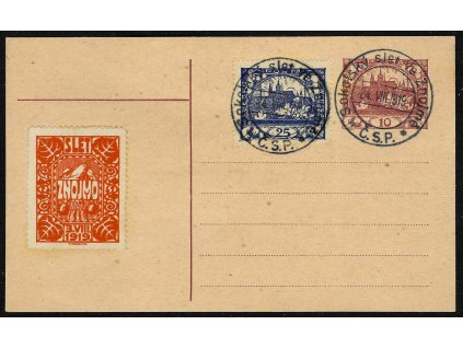 ČSR I 1919, Pof. CDV 10, CU s razítky Sokolský slet ve Znojmě / 24.VIII.1919