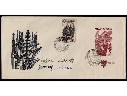ČSR II 1964, Pof. 1392-3, nevydaná FDC Hrad, s podpisy čtyř autorů a rytců - Liesler, Lukavský, Herčík a Housa
