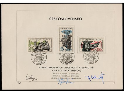 ČSR II 1964, Pof. 1365->, NL Výročí, s podpisy všech autorů a rytců - Liesler, Švengsbír a Schmidt