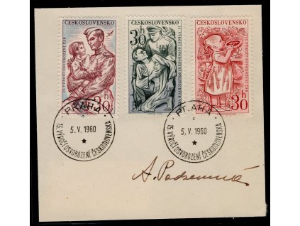 ČSR II 1960, Pof. 1111->, △ Osvobození, s podpisem autorky A. Podzemná