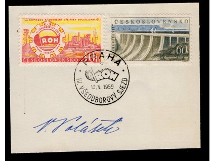 ČSR II 1959, Pof. 1054-5, △ ROH, s podpisem autora V. Polášek