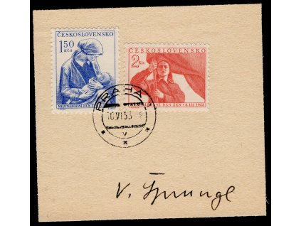 ČSR II 1953, Pof. 714-15, △ MDŽ, s podpisem autora V. Šprungl