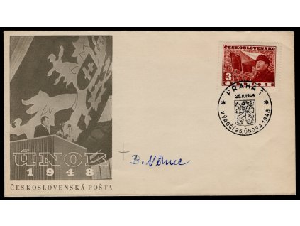 ČSR II 1949, Pof. 500, FDC Únor, s podpisem autora B. Němec