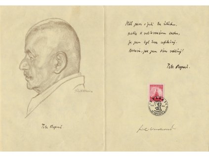 ČSR II 1947, Pof. 438, PaL pošty P. Bezruč s dolepenou známkou 2,40 Kčs Brno, s podpisem jejího autora J. C. Vondrouš, neobvyklé!