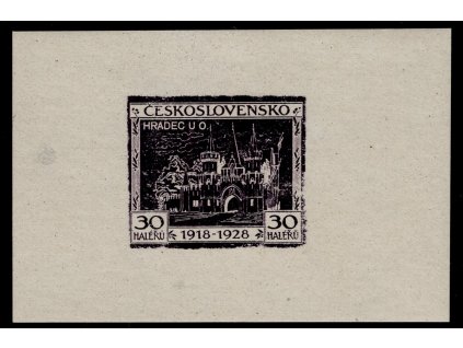 ČSR I 1928, Pof. 233 ZT, x 30 h Jubilejní, zkusmý tisk v podobě aršíku, negativní obraz